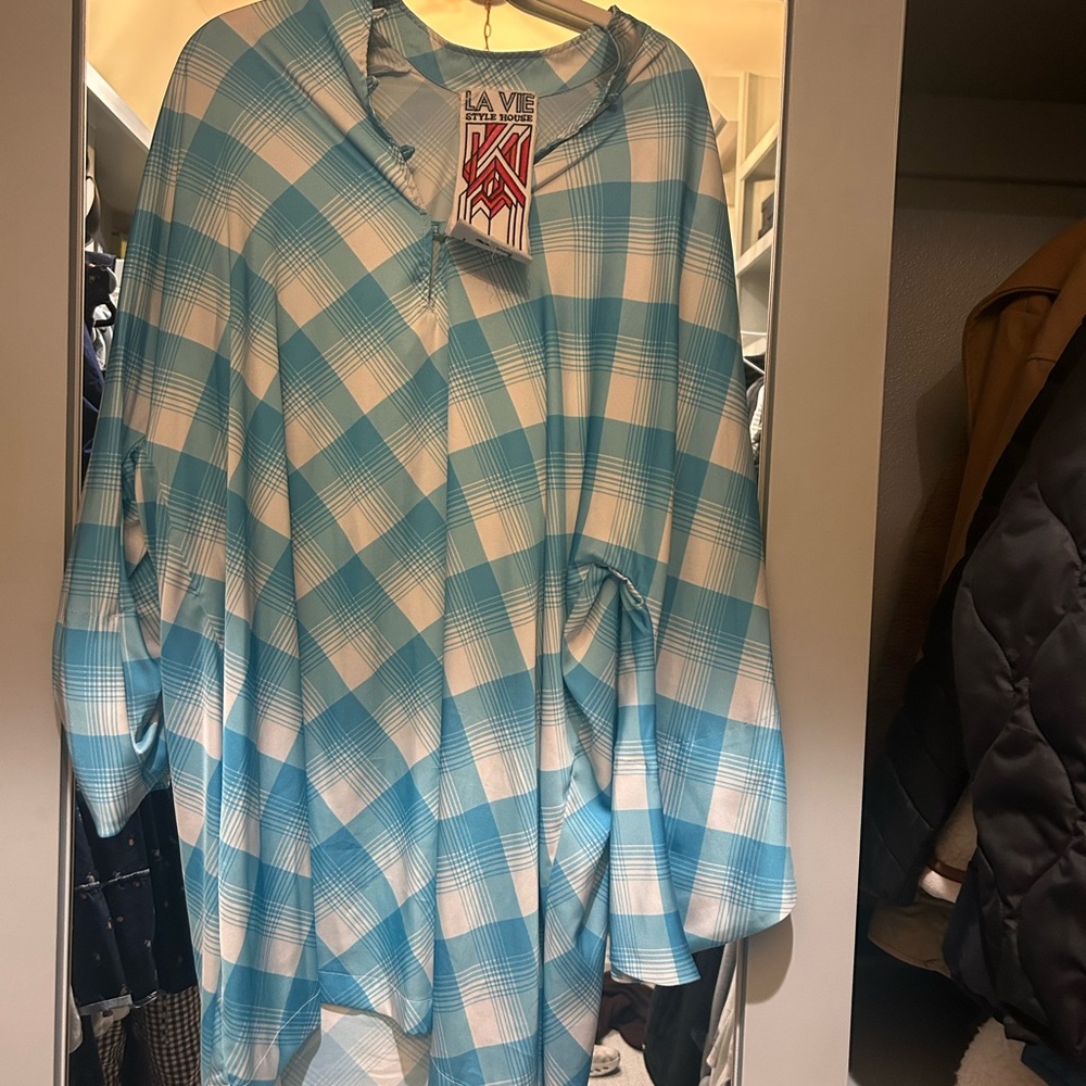 Blue and White Plaid Caftan